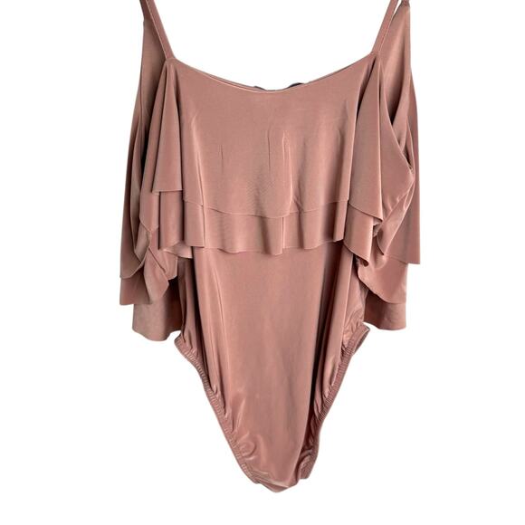 Boohoo Mauve Flounce Bodysuit Size 12 US Layered Ruffle Snap Crotch - Picture 4 of 8